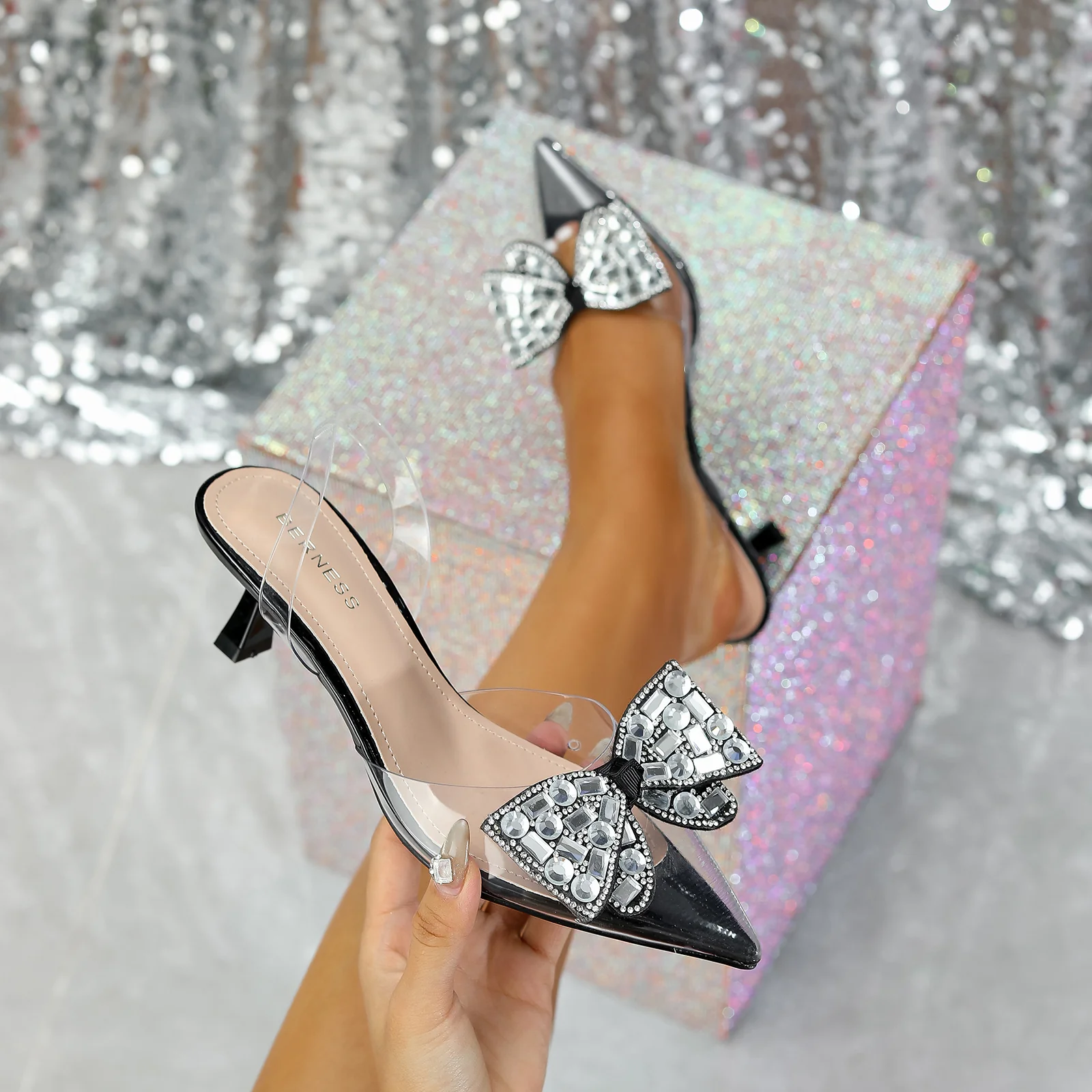 Maxi Clear Embellished Slingback Kitten Heels - Image 10