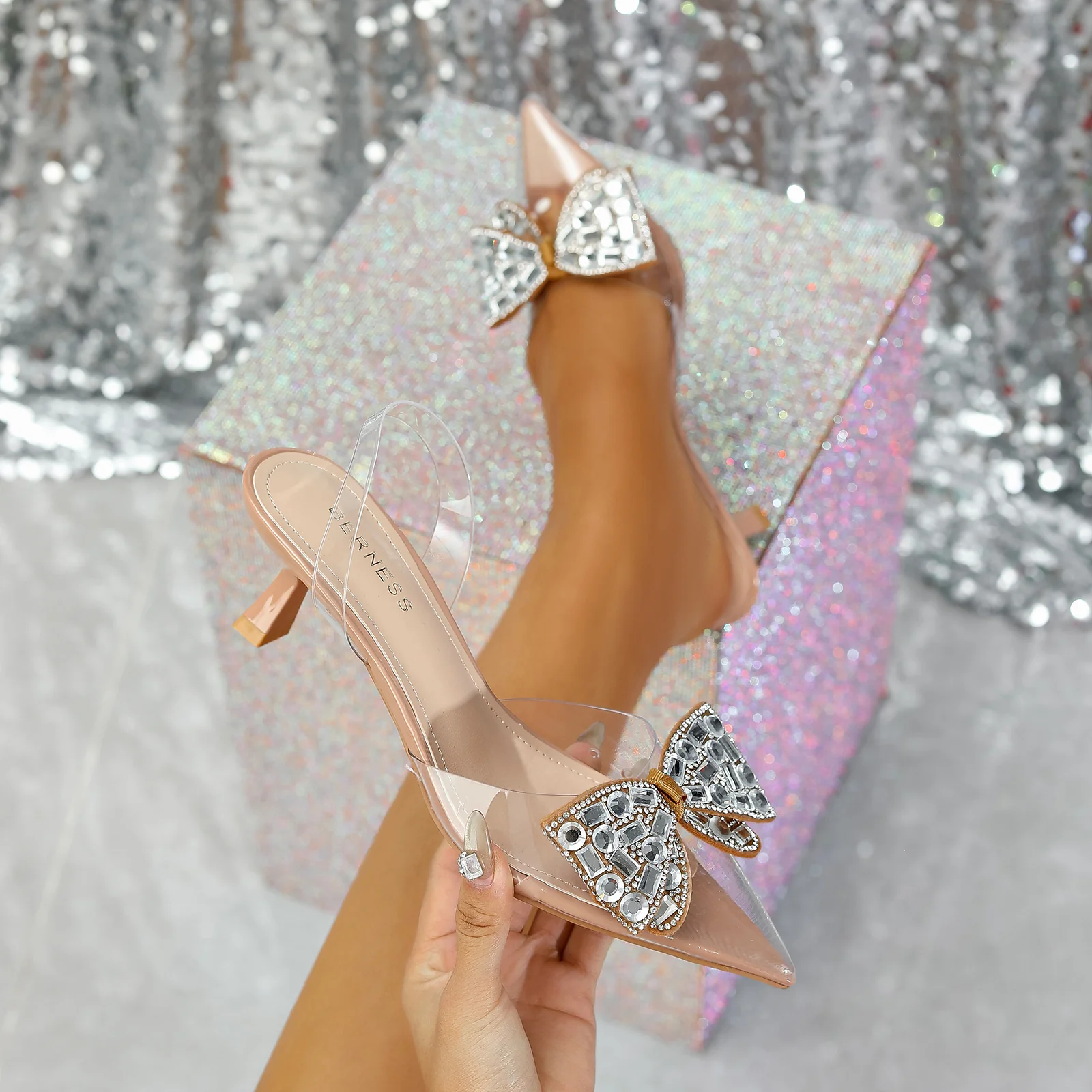 Maxi Clear Embellished Slingback Kitten Heels - Image 22