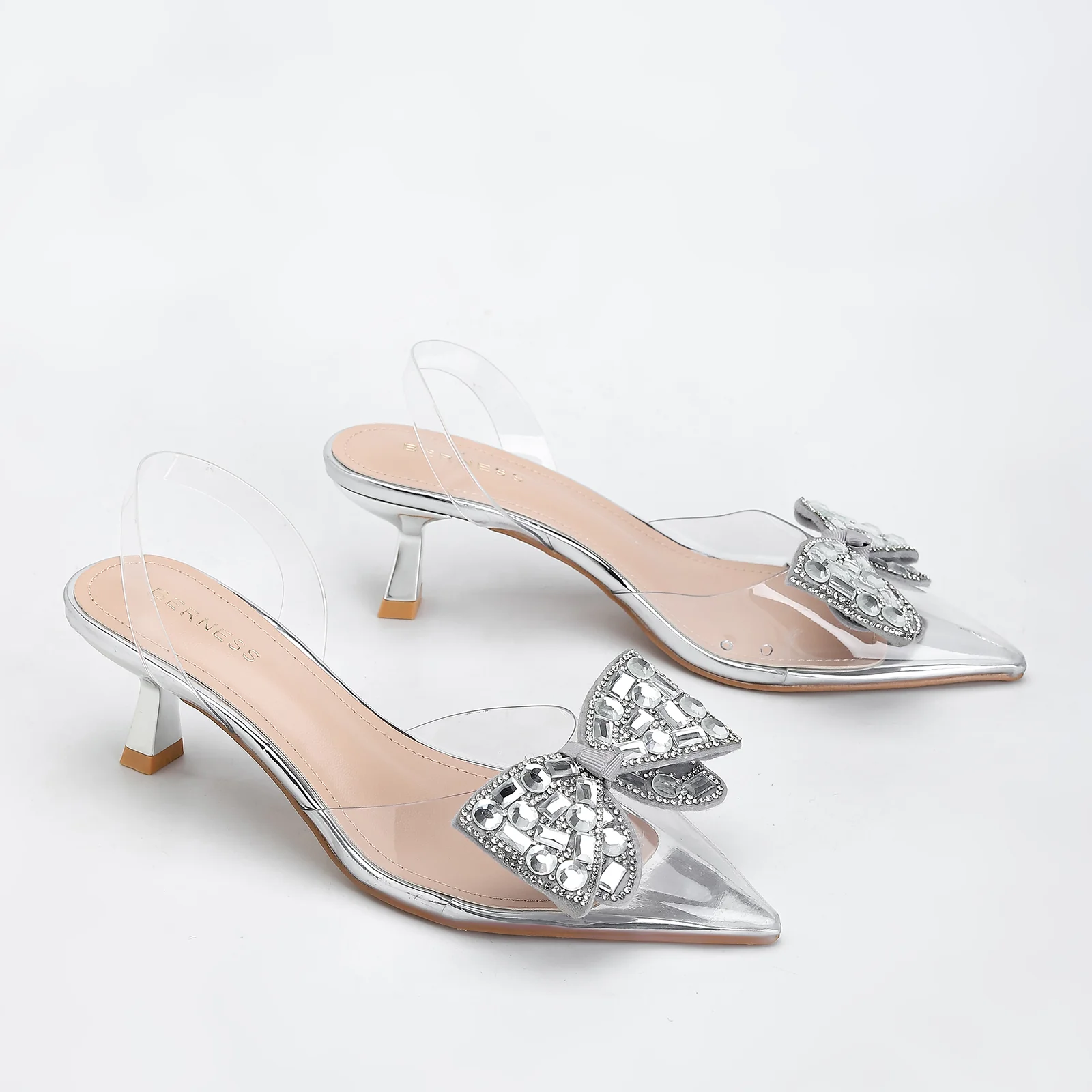 Maxi Clear Embellished Slingback Kitten Heels - Image 3