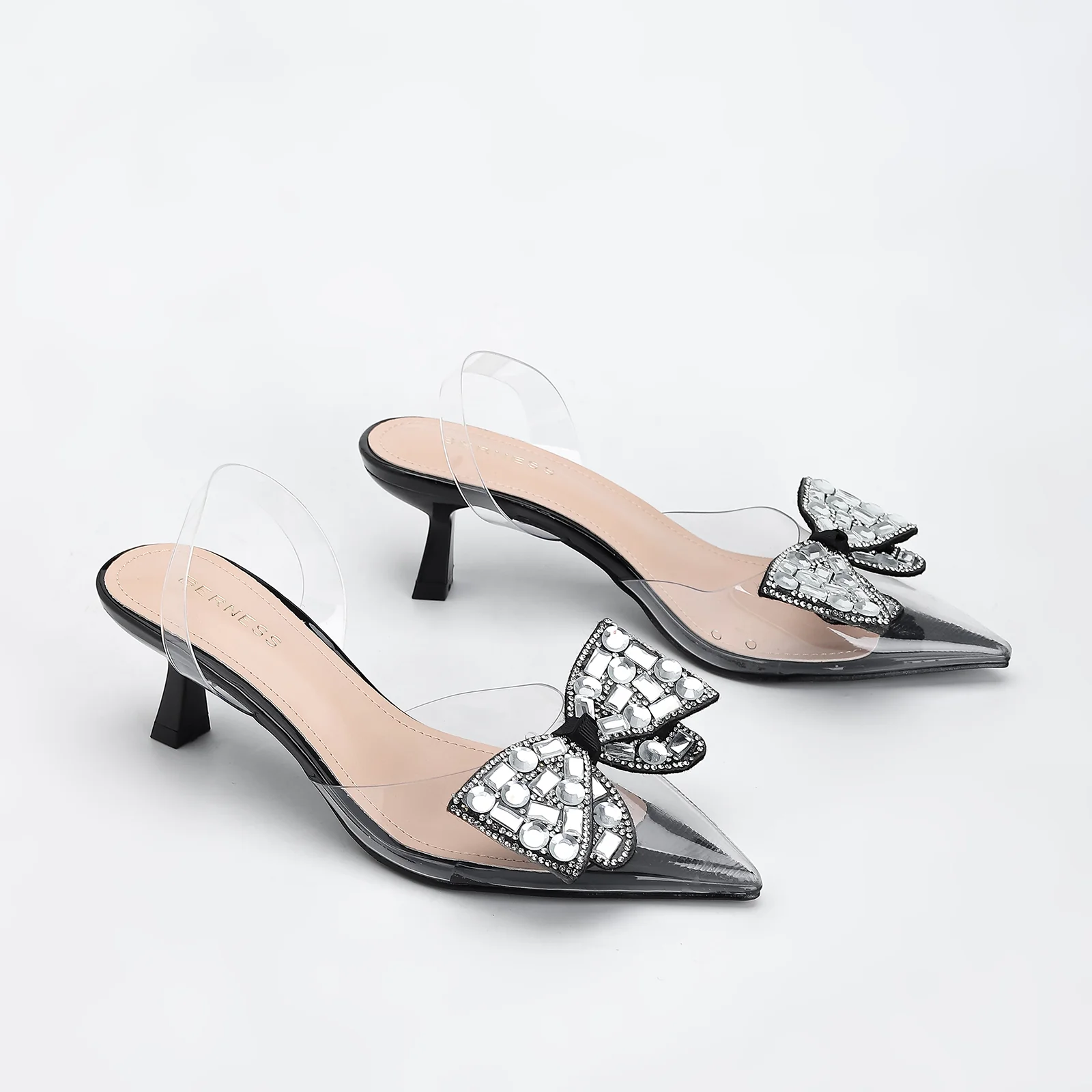 Maxi Clear Embellished Slingback Kitten Heels - Image 9