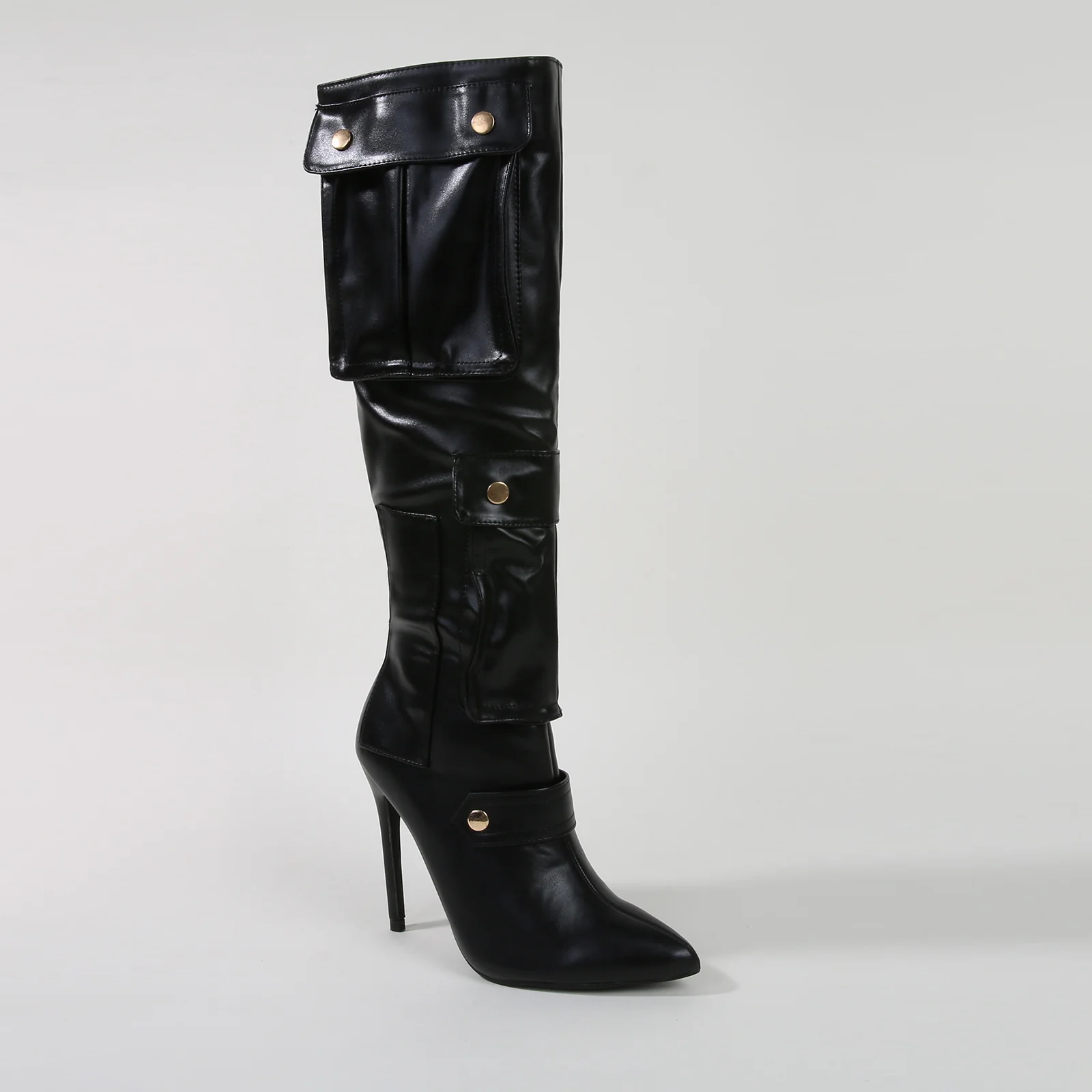 Mildred Heeled Pocket Detail Knee High Boots - Image 10