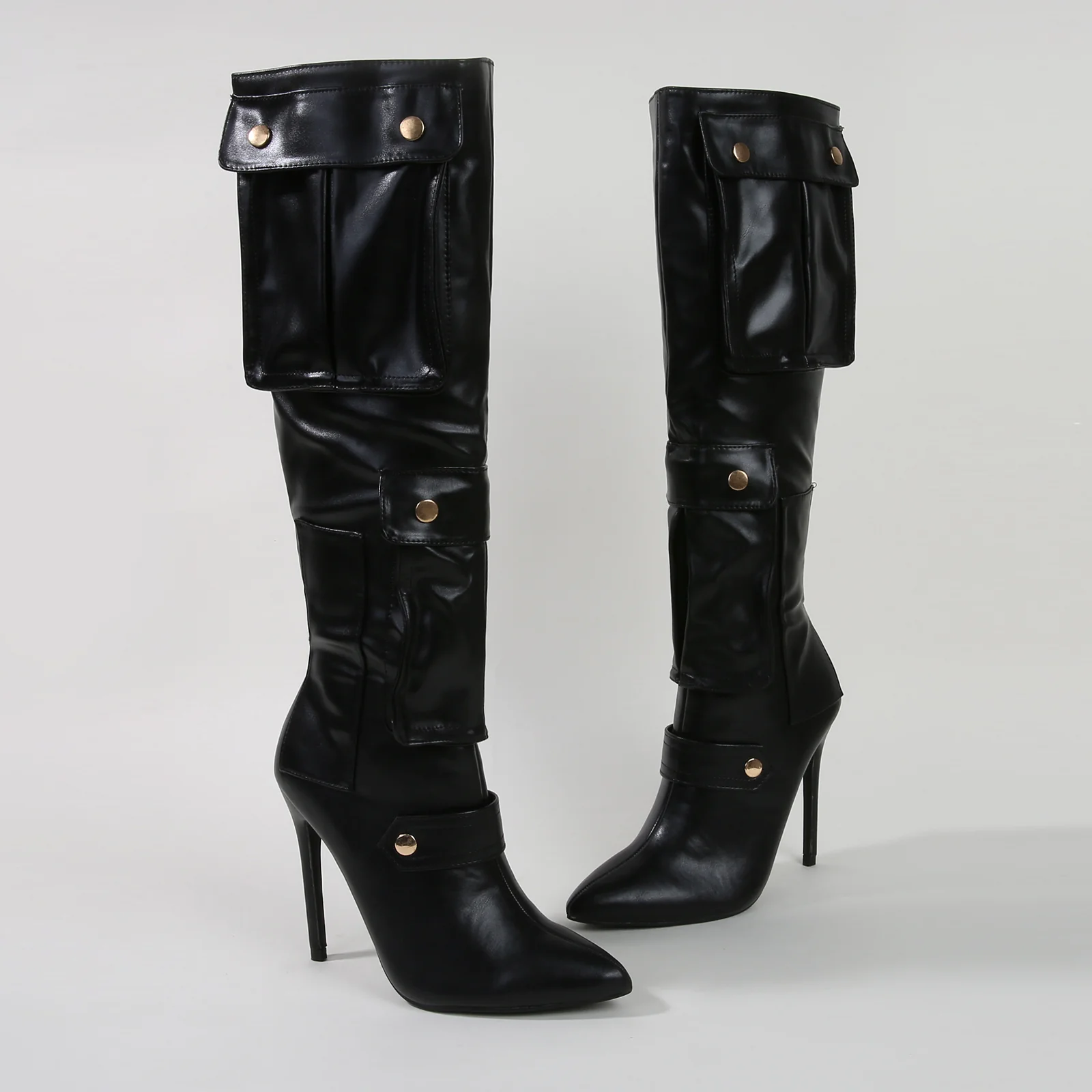 Mildred Heeled Pocket Detail Knee High Boots - Image 11