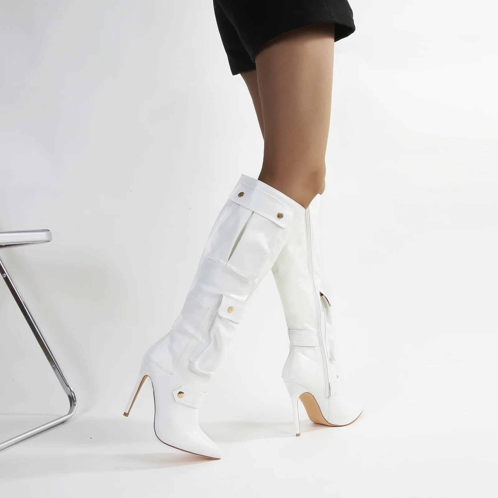 Mildred Heeled Pocket Detail Knee High Boots - Image 18