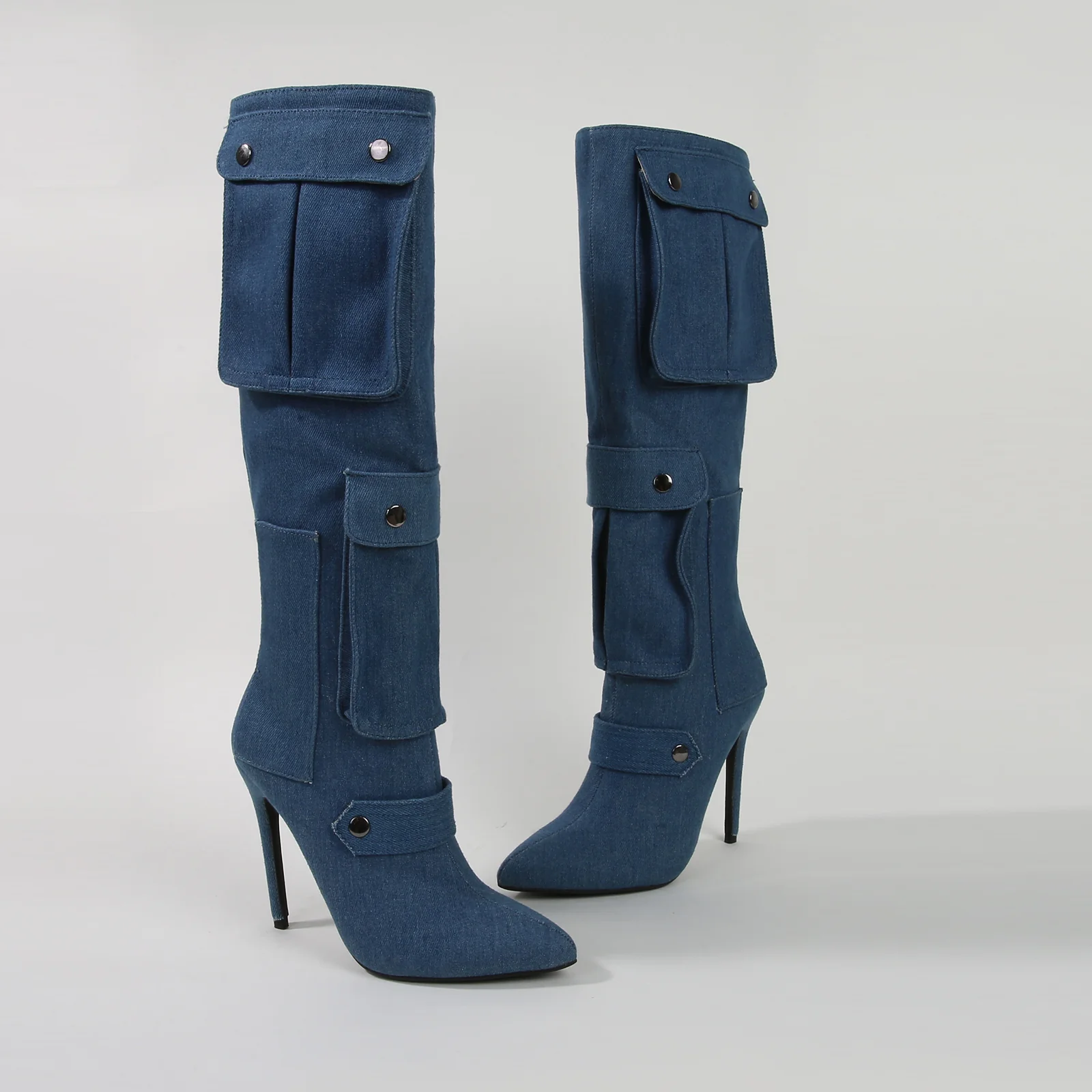 Mildred Heeled Pocket Detail Knee High Boots - Image 4