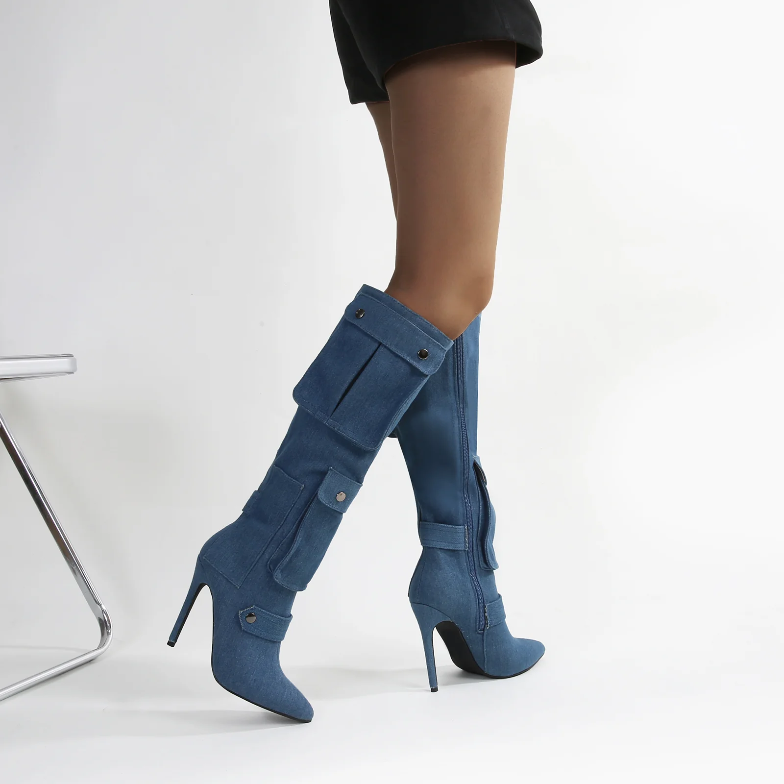 Mildred Heeled Pocket Detail Knee High Boots - Image 6