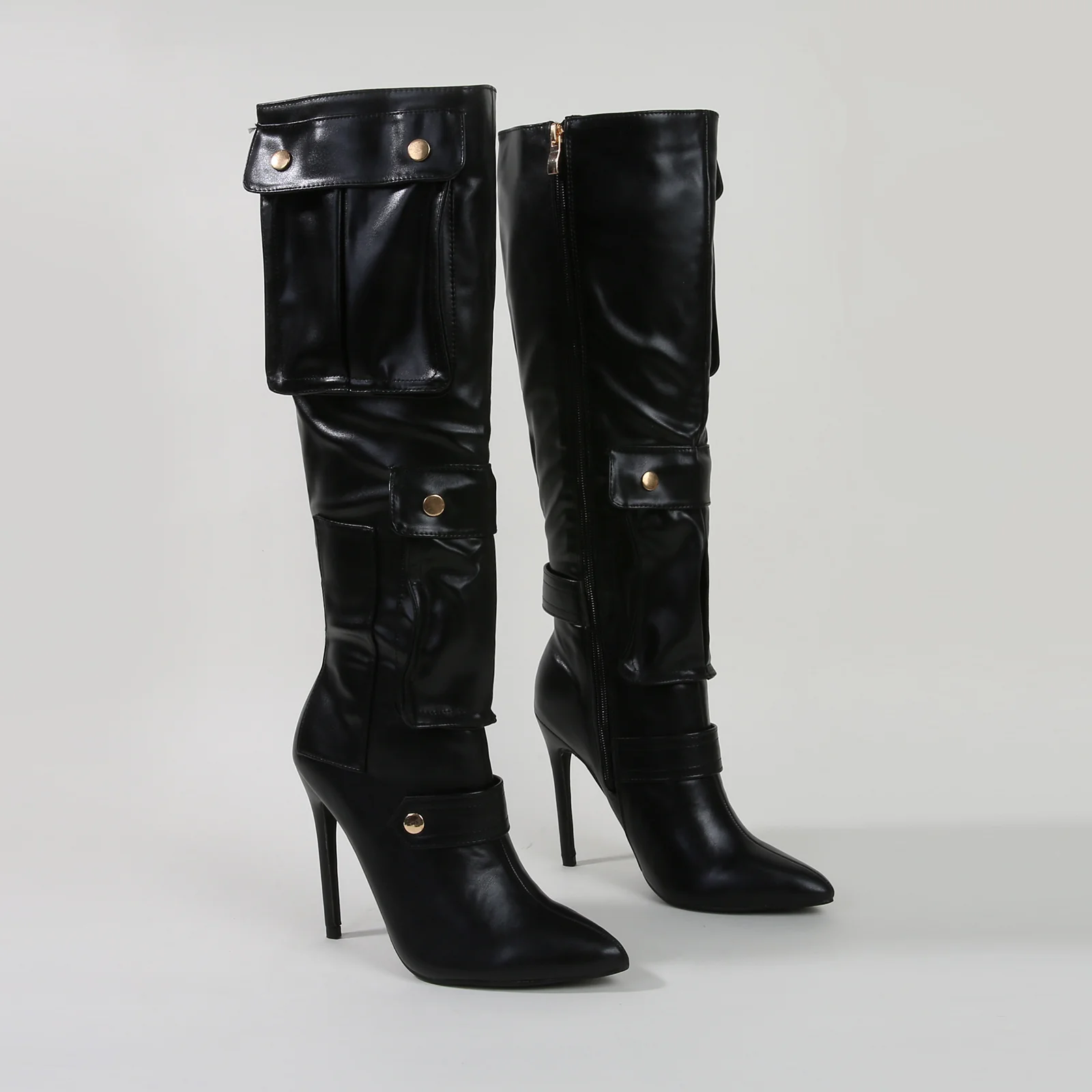 Mildred Heeled Pocket Detail Knee High Boots - Image 8