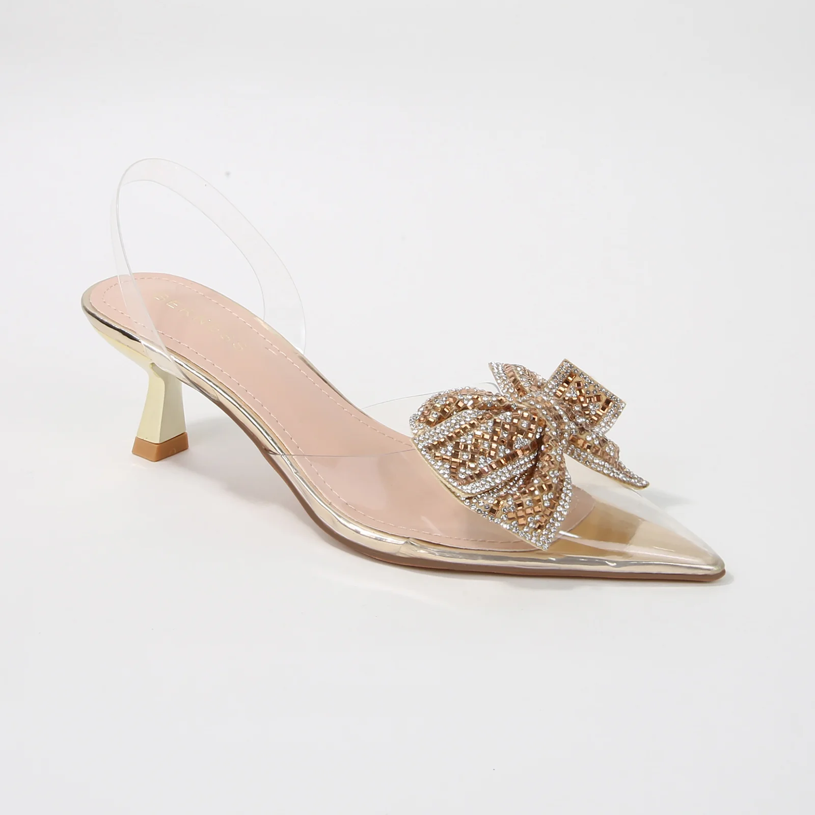 Ninetta Clear Slingback Heels with Crystal Bow - Image 11