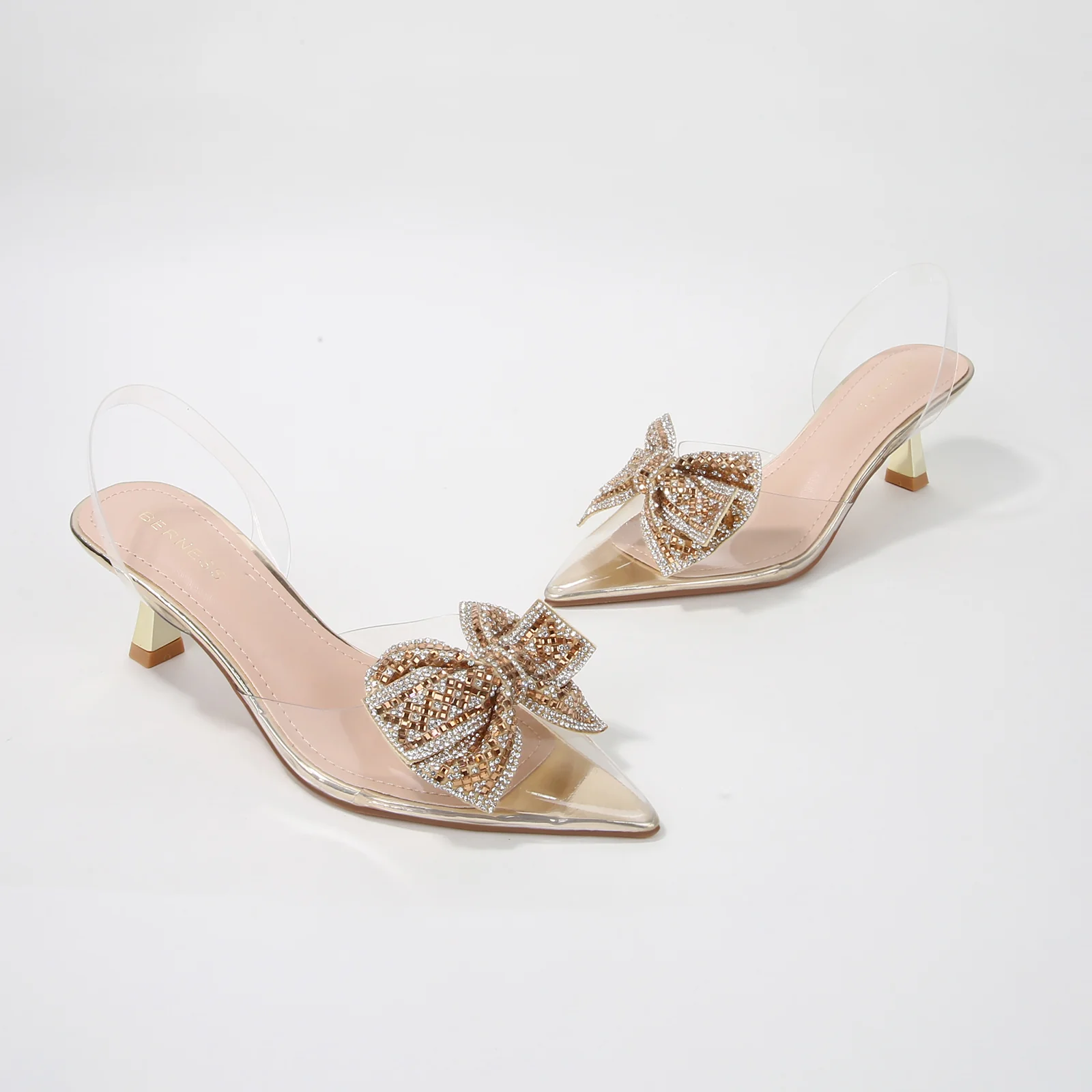 Ninetta Clear Slingback Heels with Crystal Bow - Image 12