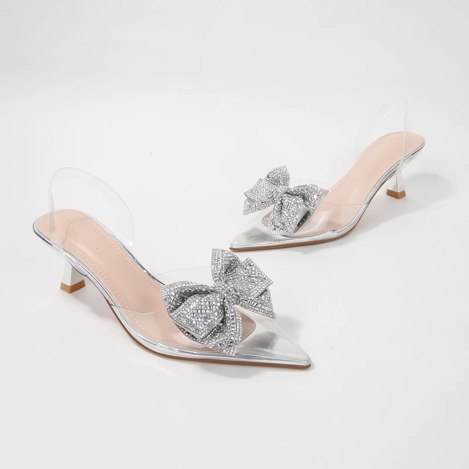 Ninetta Clear Slingback Heels with Crystal Bow - Image 7