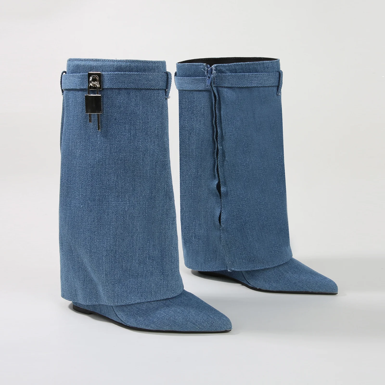 Paisley Leather Fold-over Wege Boots with Lock Detail - Image 12