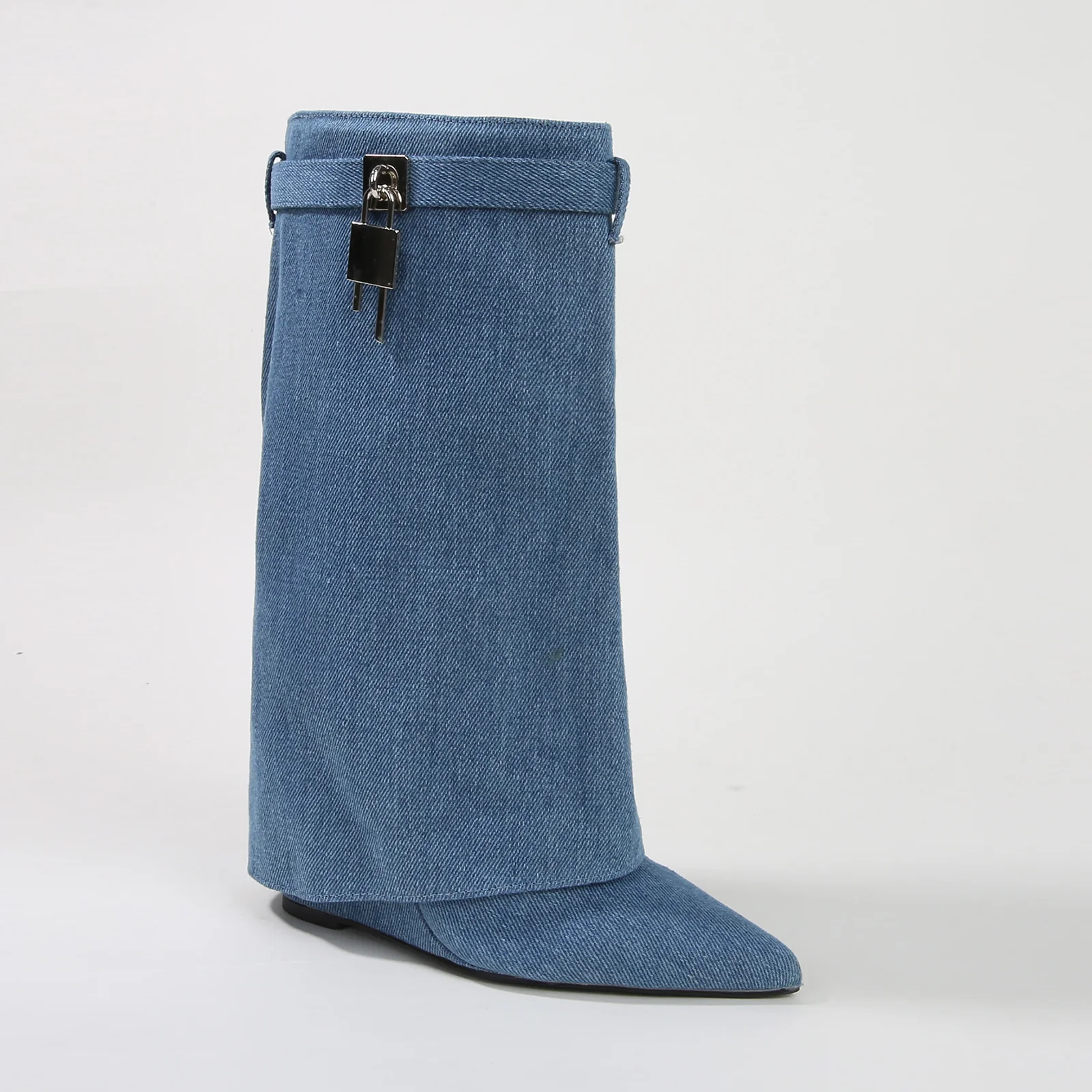 Paisley Leather Fold-over Wege Boots with Lock Detail - Image 13