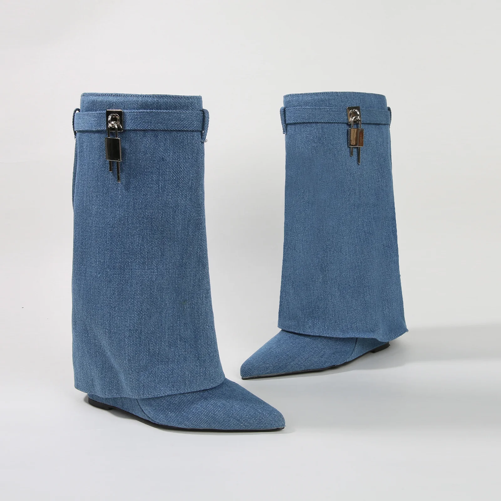 Paisley Leather Fold-over Wege Boots with Lock Detail - Image 14