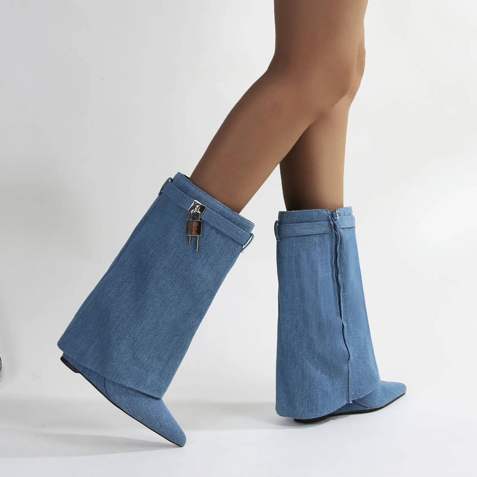 Paisley Leather Fold-over Wege Boots with Lock Detail - Image 15