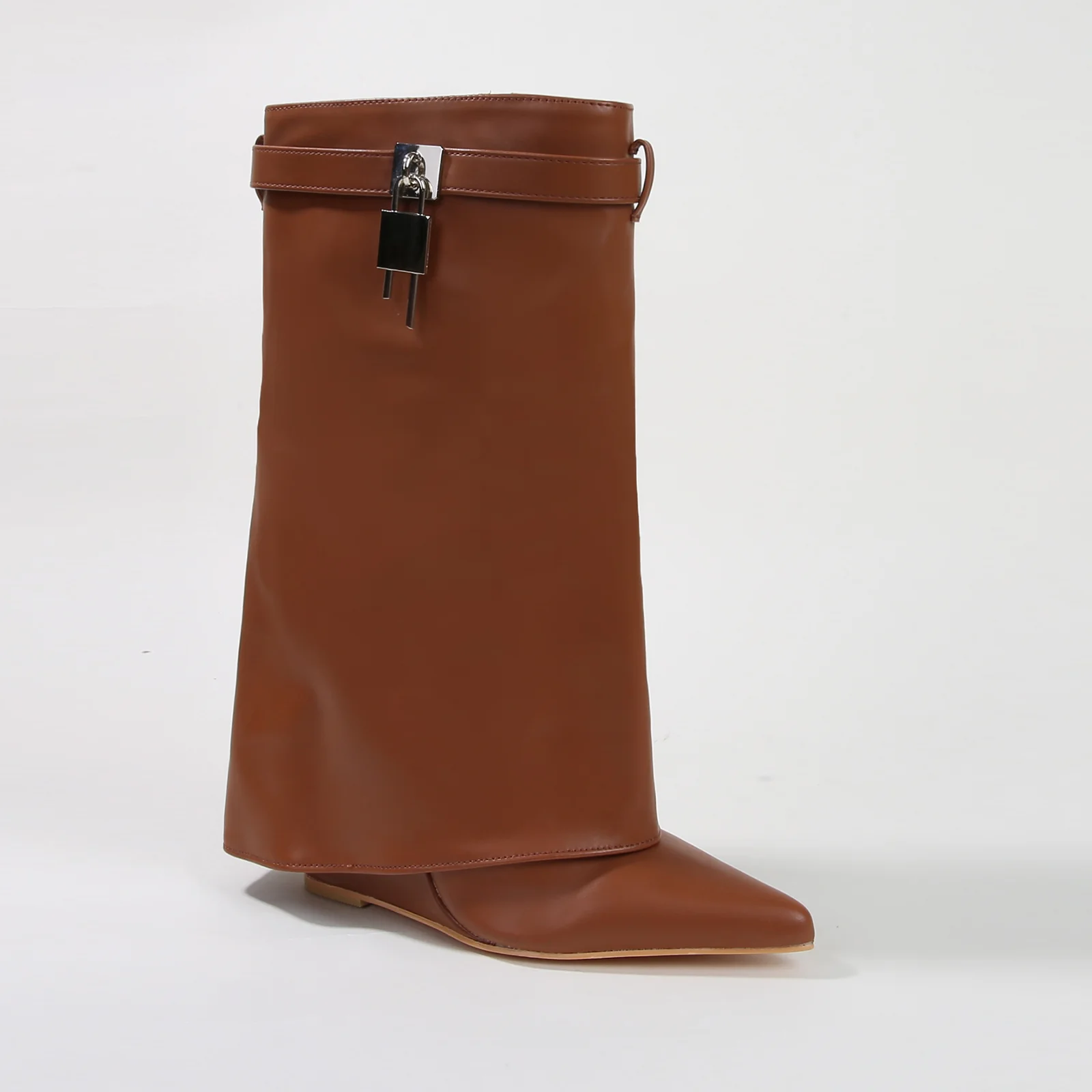 Paisley Leather Fold-over Wege Boots with Lock Detail - Image 8