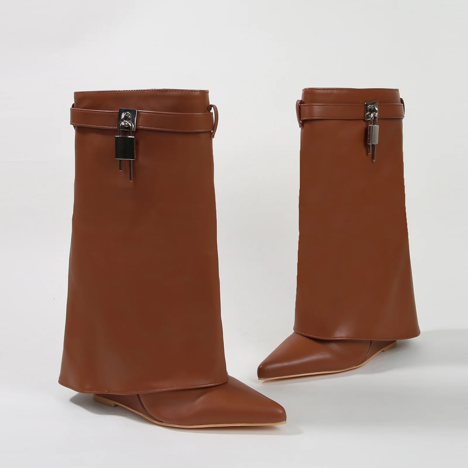 Paisley Leather Fold-over Wege Boots with Lock Detail - Image 9