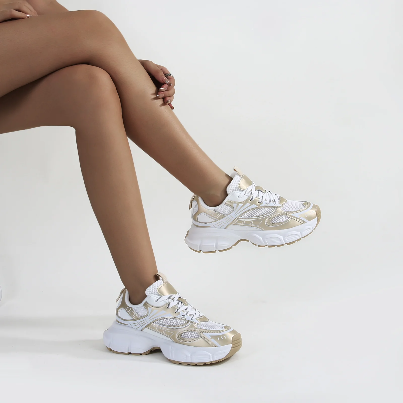 Ramona Metallic Gold Chunky Sole Sneakers - Image 3