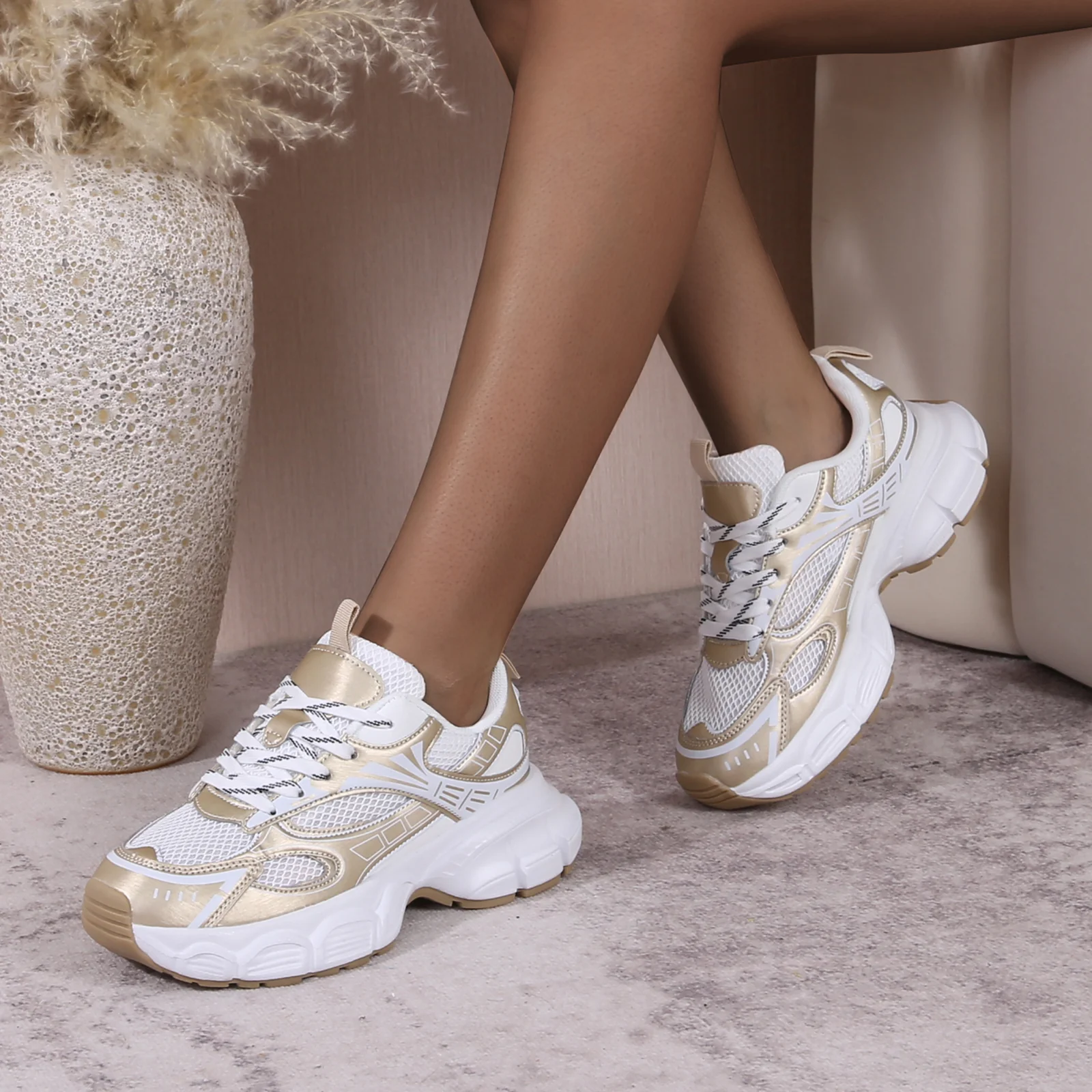 Ramona Metallic Gold Chunky Sole Sneakers - Image 4