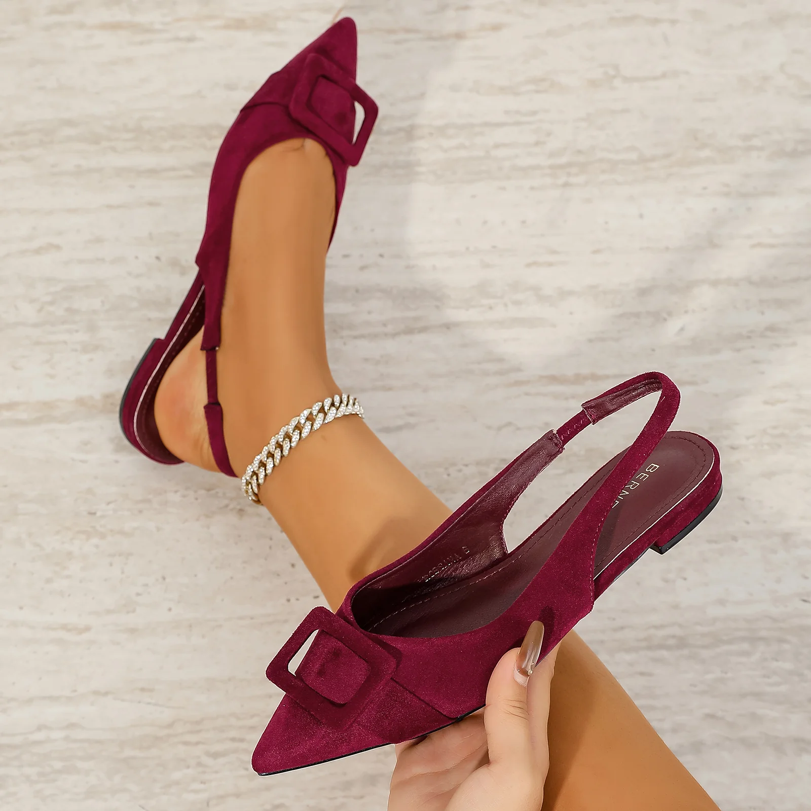 Rossana Suede Slingback Flats with Oversized Suede Buckle - Image 18