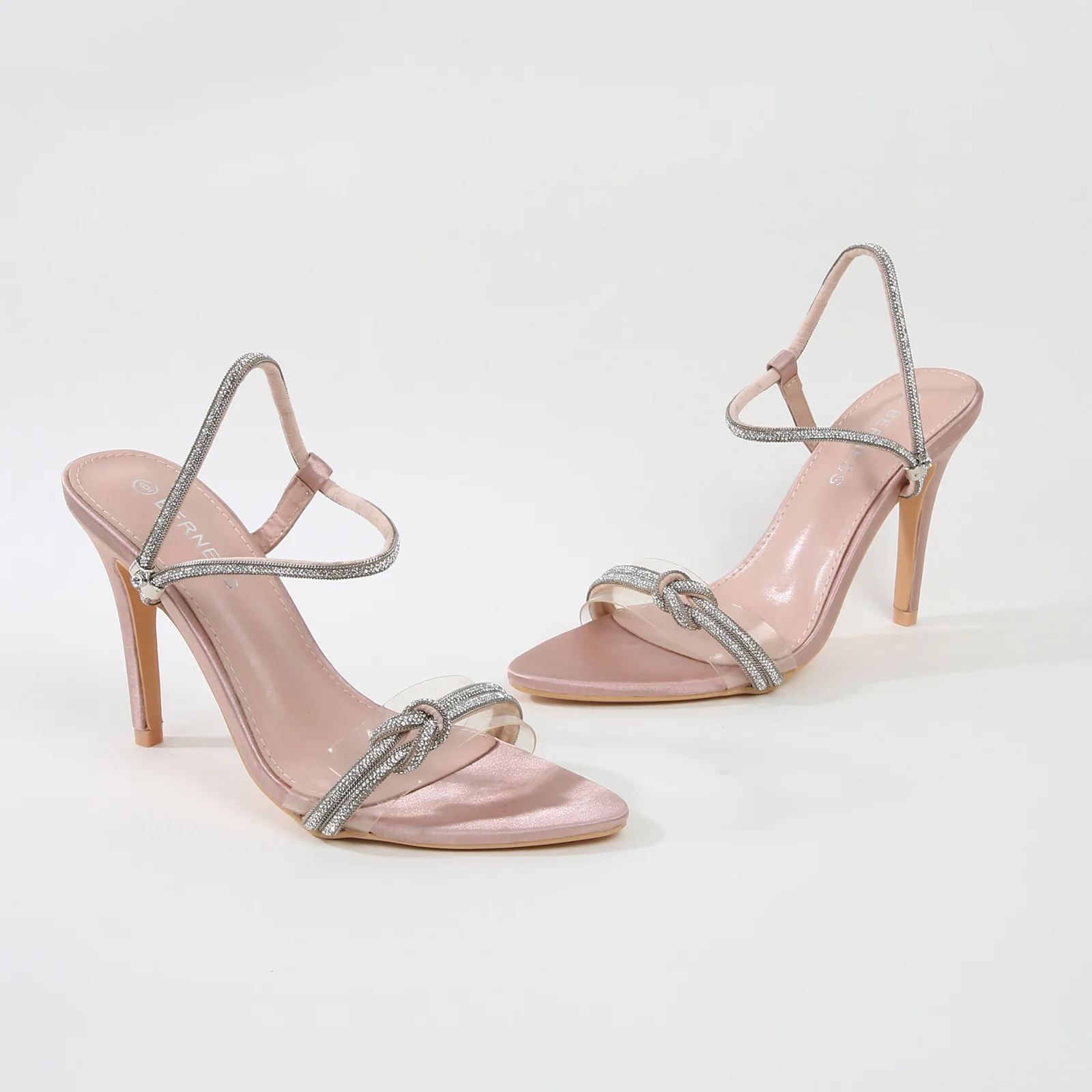 Ruby Stiletto Heeled Sandals with Rhinestone Knot Detail - Image 10