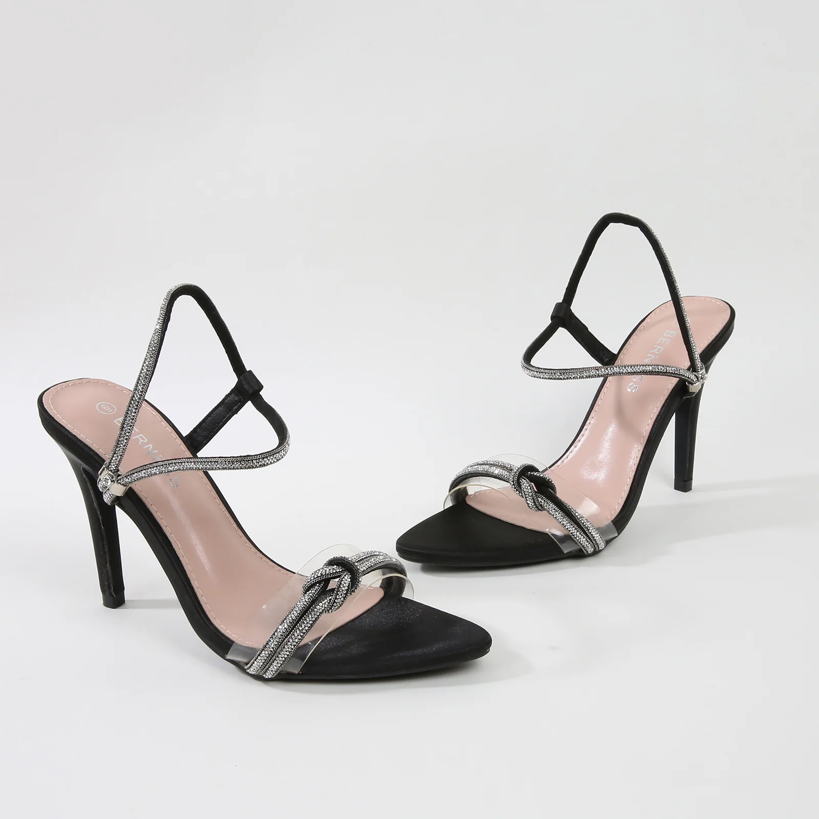 Ruby Stiletto Heeled Sandals with Rhinestone Knot Detail - Image 3