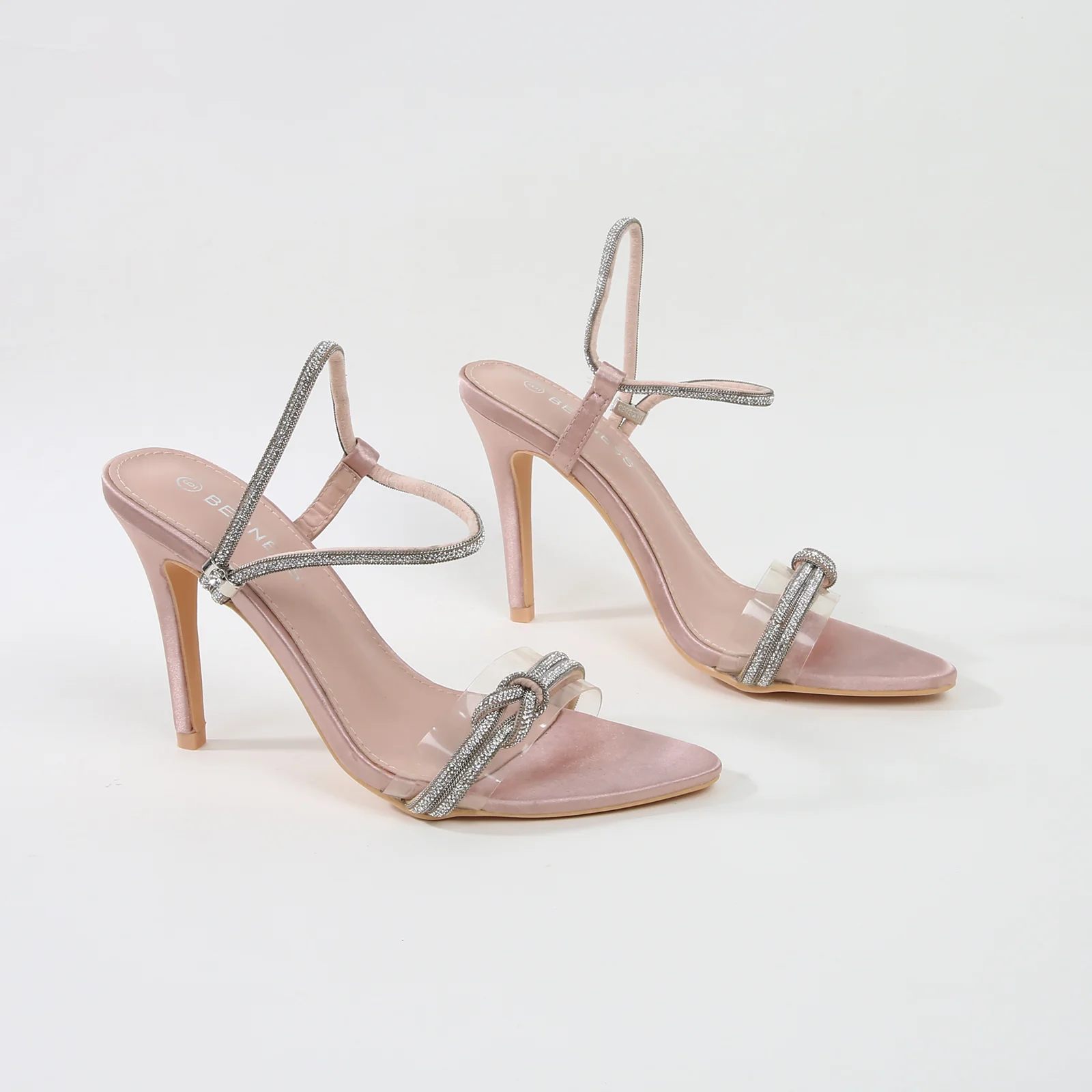 Ruby Stiletto Heeled Sandals with Rhinestone Knot Detail - Image 8