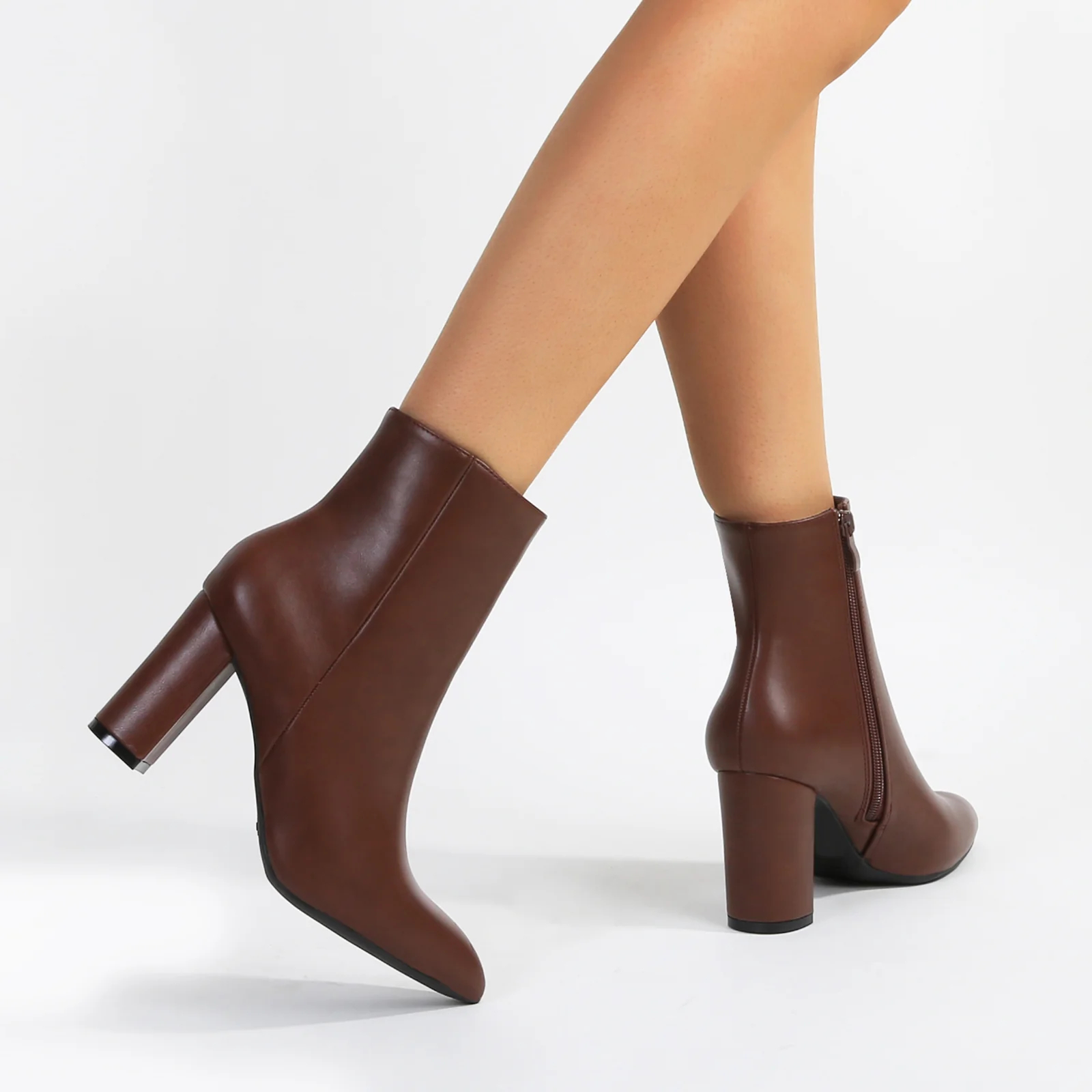 Sara Pointed Block Heel Ankle Boots - Image 10