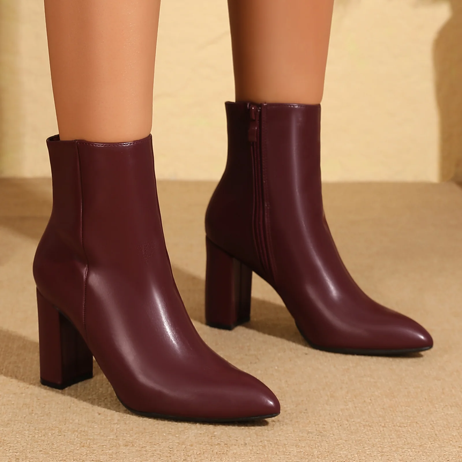 Sara Pointed Block Heel Ankle Boots - Image 15