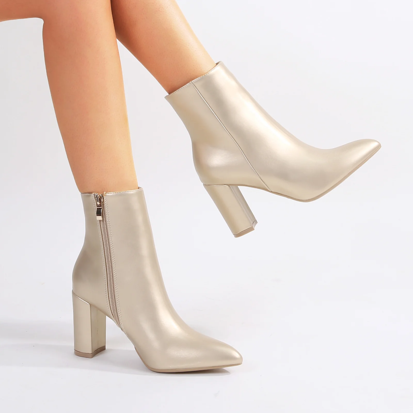 Sara Pointed Block Heel Ankle Boots - Image 19
