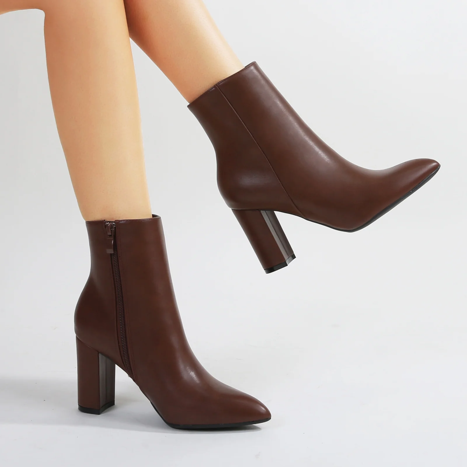 Sara Pointed Block Heel Ankle Boots - Image 9