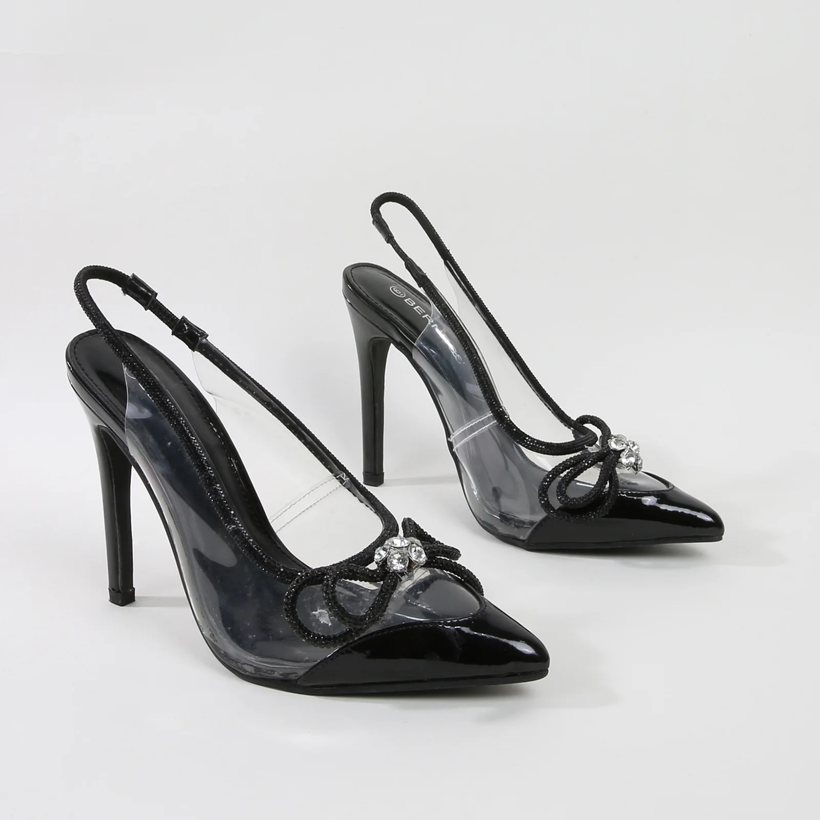 Serena Rhinestone Bow Accent Clear Slingback Pump Heels - Image 11