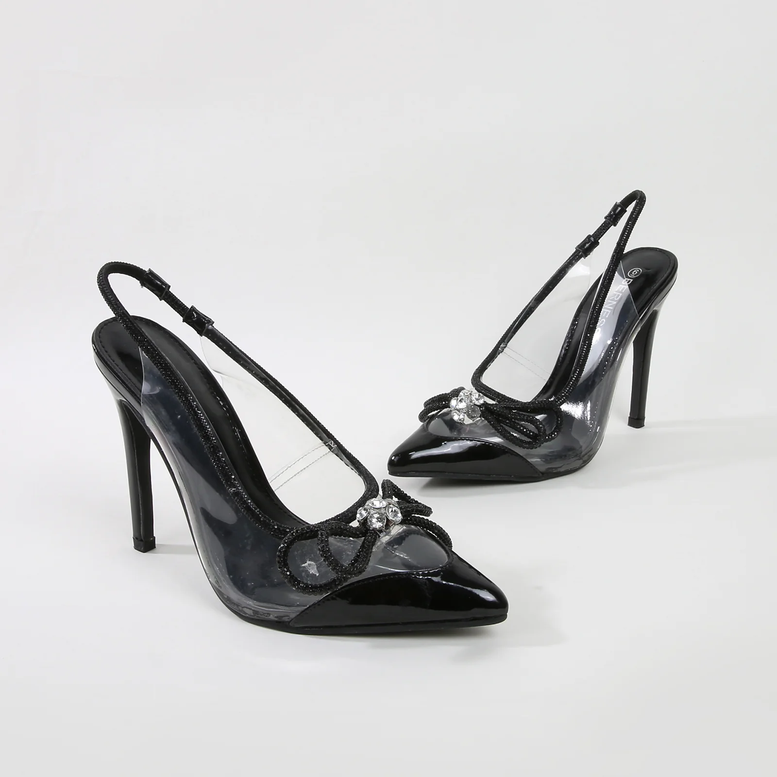 Serena Rhinestone Bow Accent Clear Slingback Pump Heels - Image 8