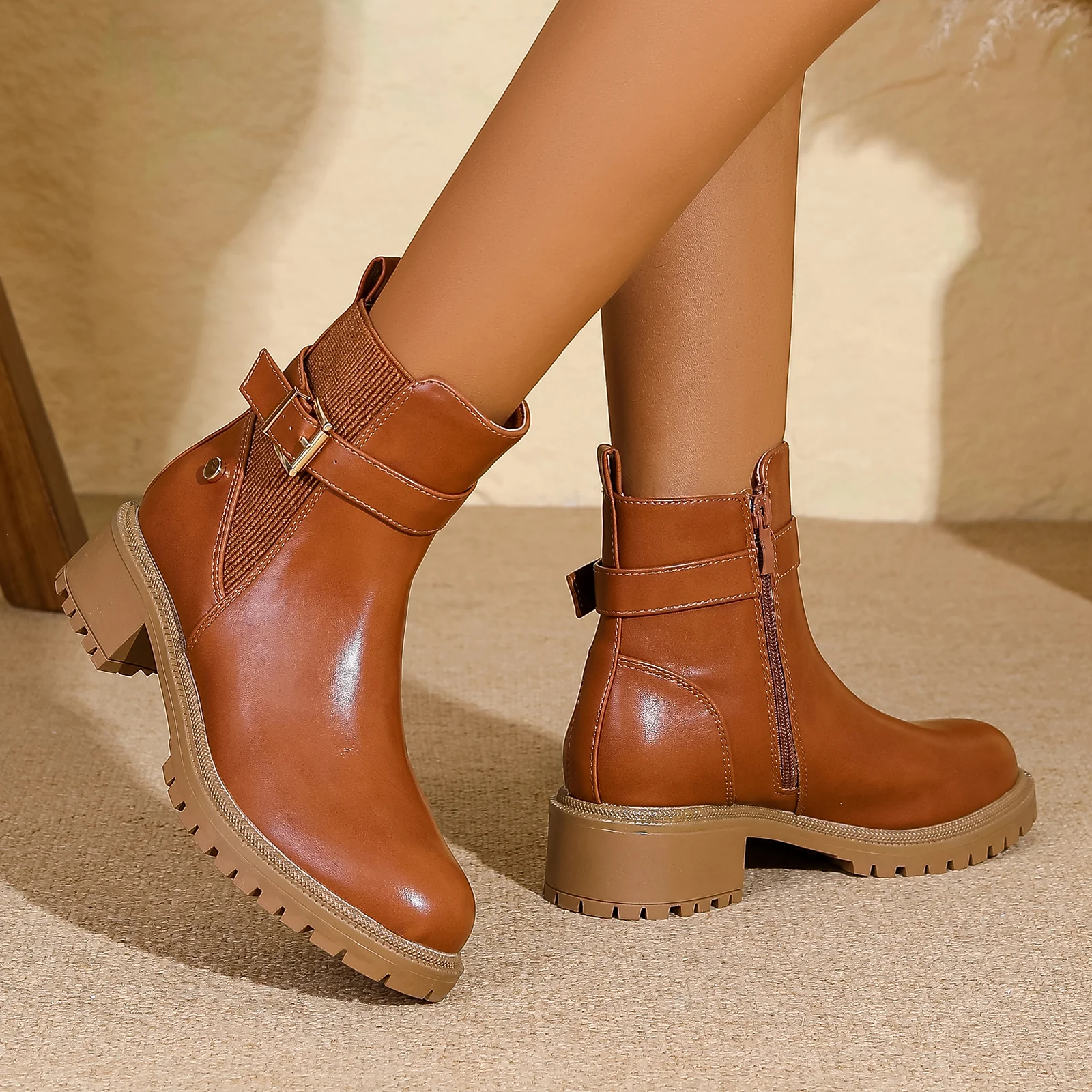 Shane Faux Leather Ankle Chelsea Boots with Buckle Strap Detail - Image 14