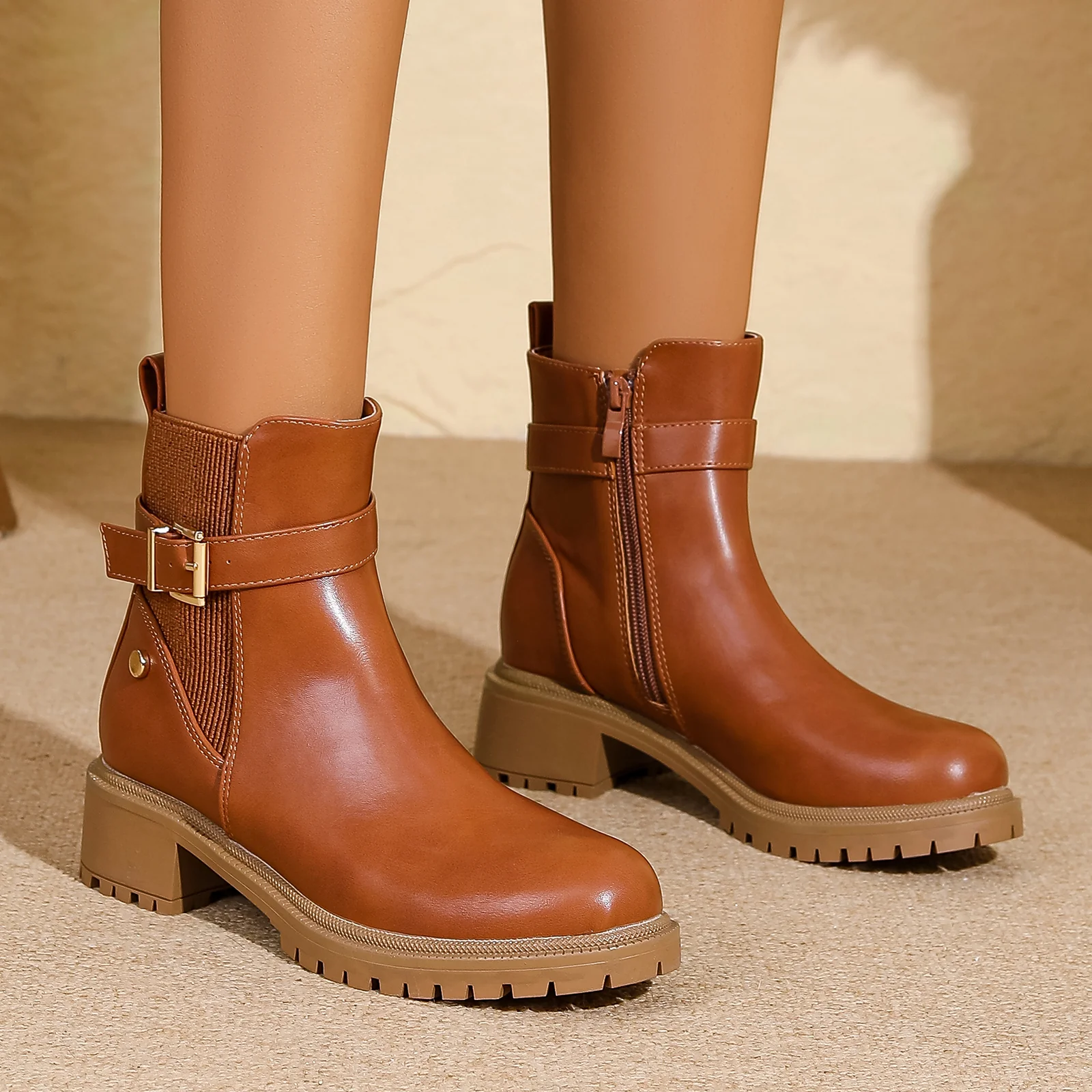 Shane Faux Leather Ankle Chelsea Boots with Buckle Strap Detail - Image 15