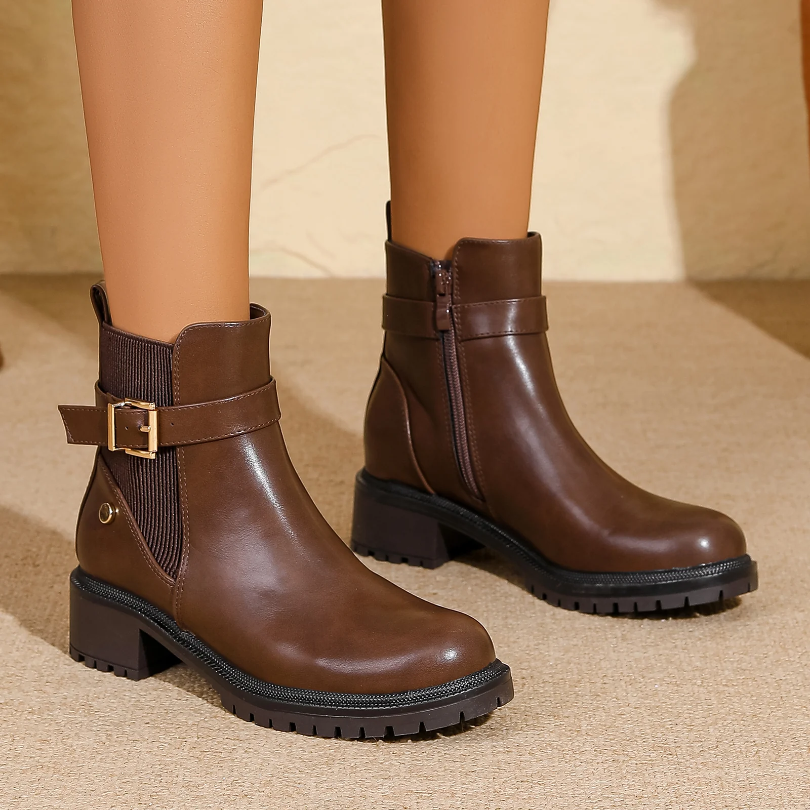 Shane Faux Leather Ankle Chelsea Boots with Buckle Strap Detail - Image 5