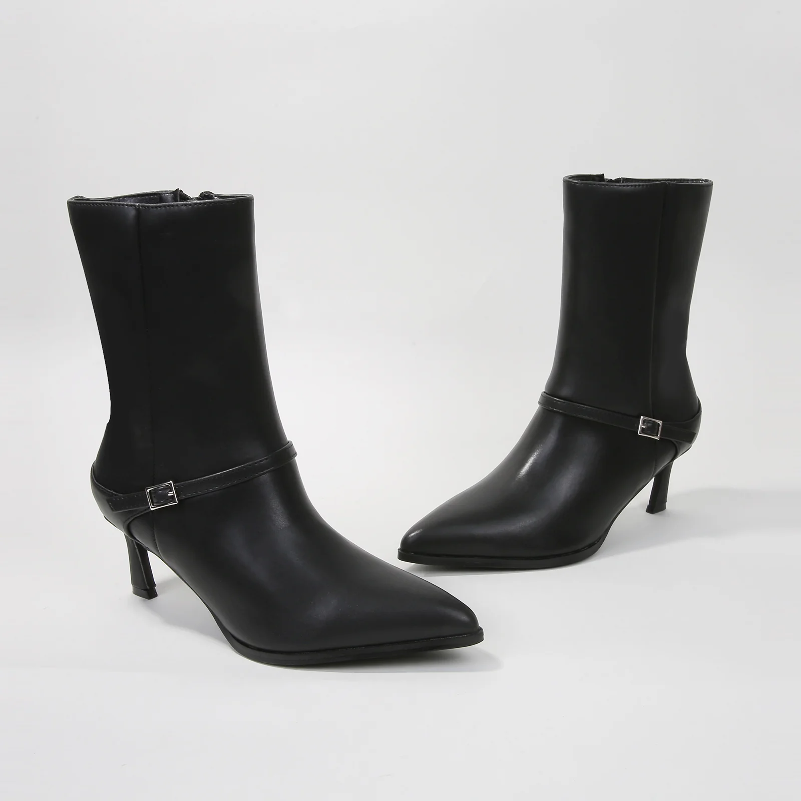 Terry Mid-Calf Boots with Buckle Strap Detail - Image 12