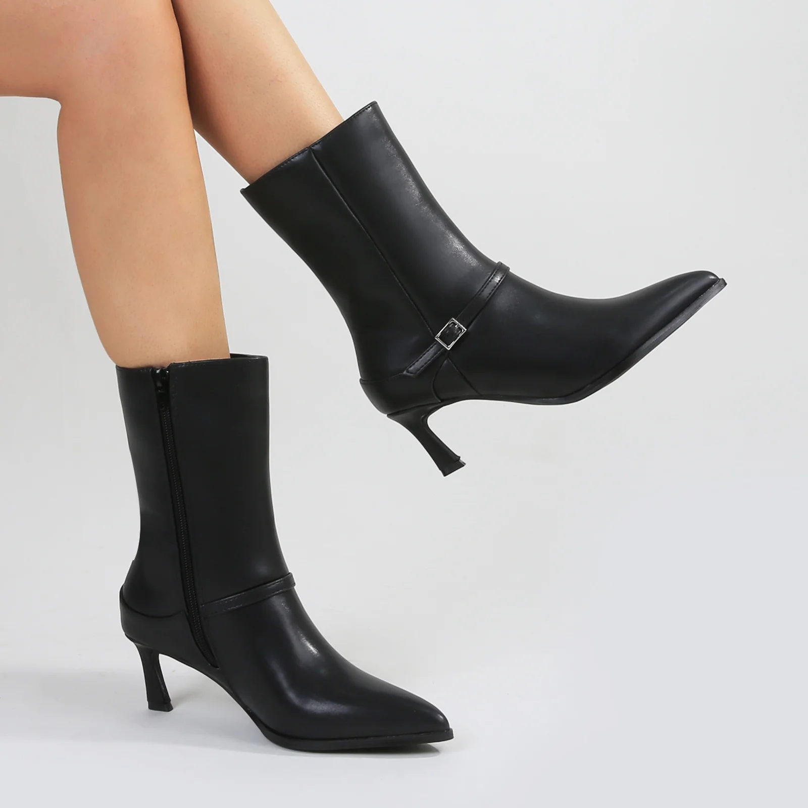 Terry Mid-Calf Boots with Buckle Strap Detail - Image 13