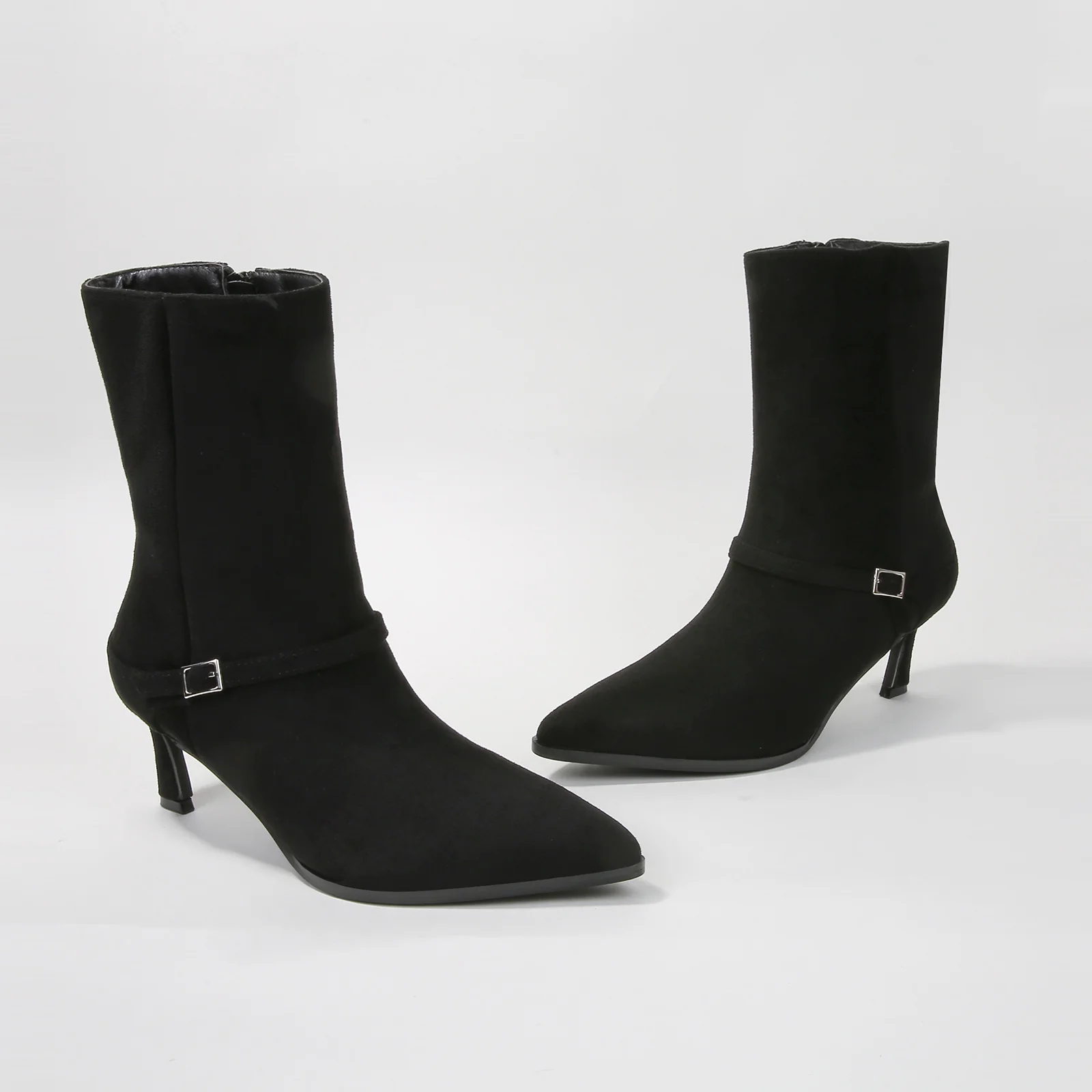 Terry Mid-Calf Boots with Buckle Strap Detail - Image 7