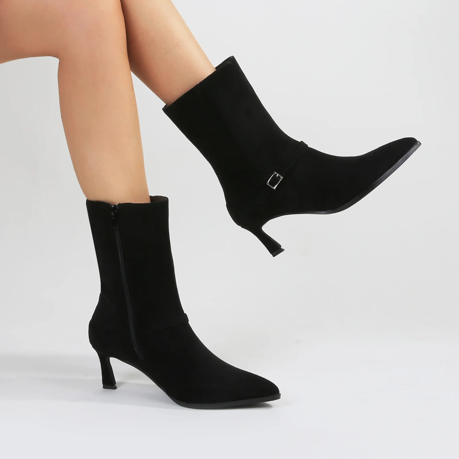 Terry Mid-Calf Boots with Buckle Strap Detail - Image 8