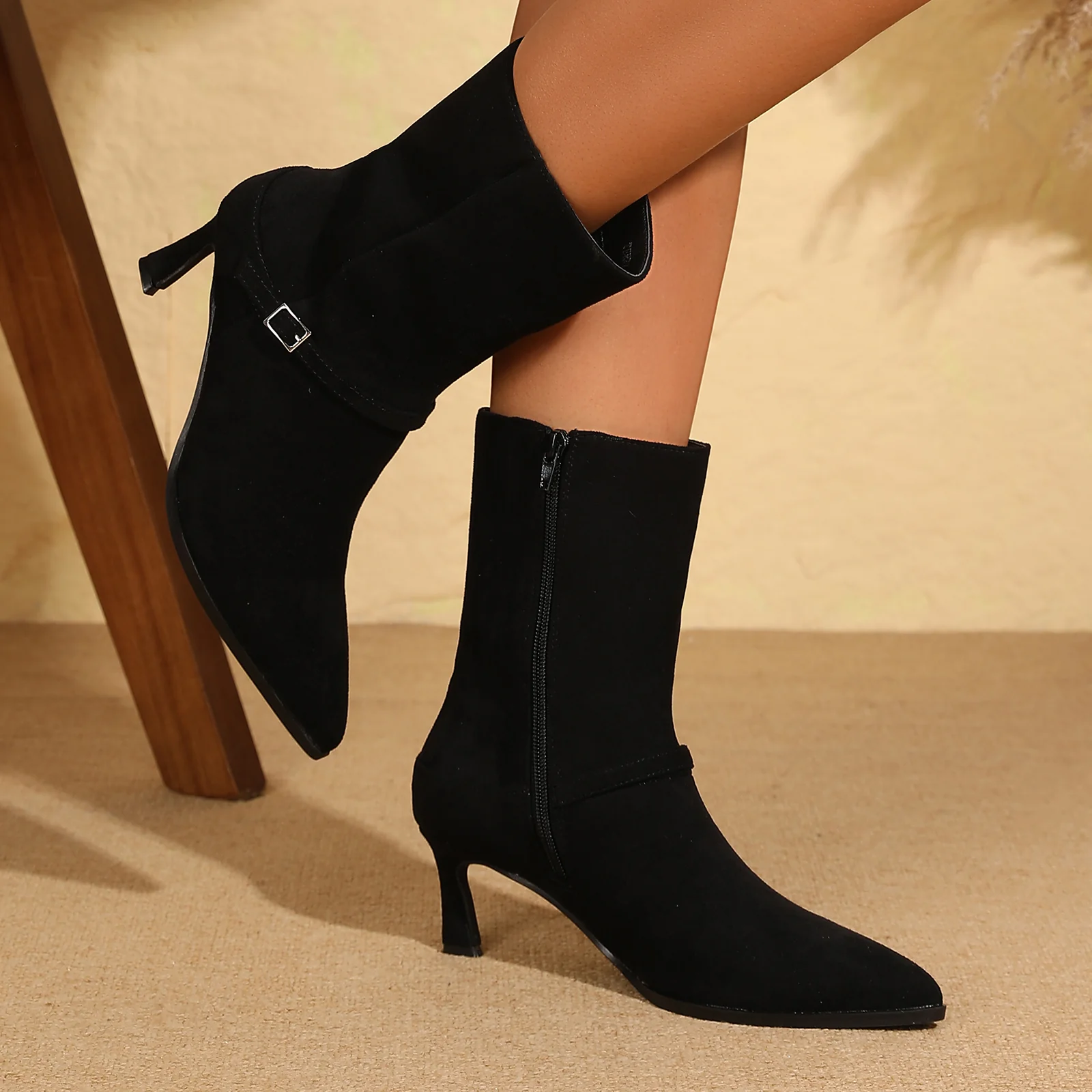 Terry Mid-Calf Boots with Buckle Strap Detail - Image 9