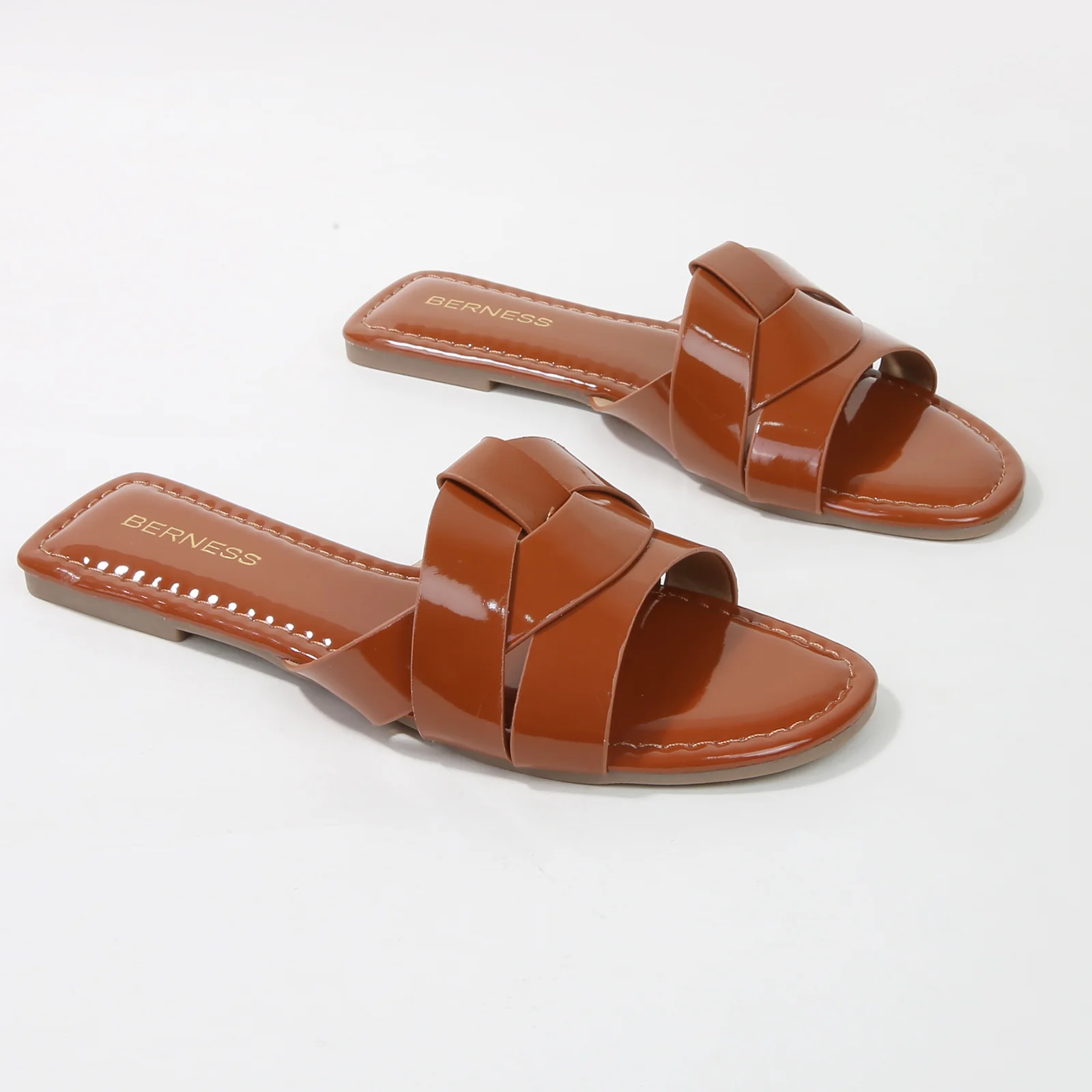 Topaz Glossy Patent Braided Slide Sandals - Image 12