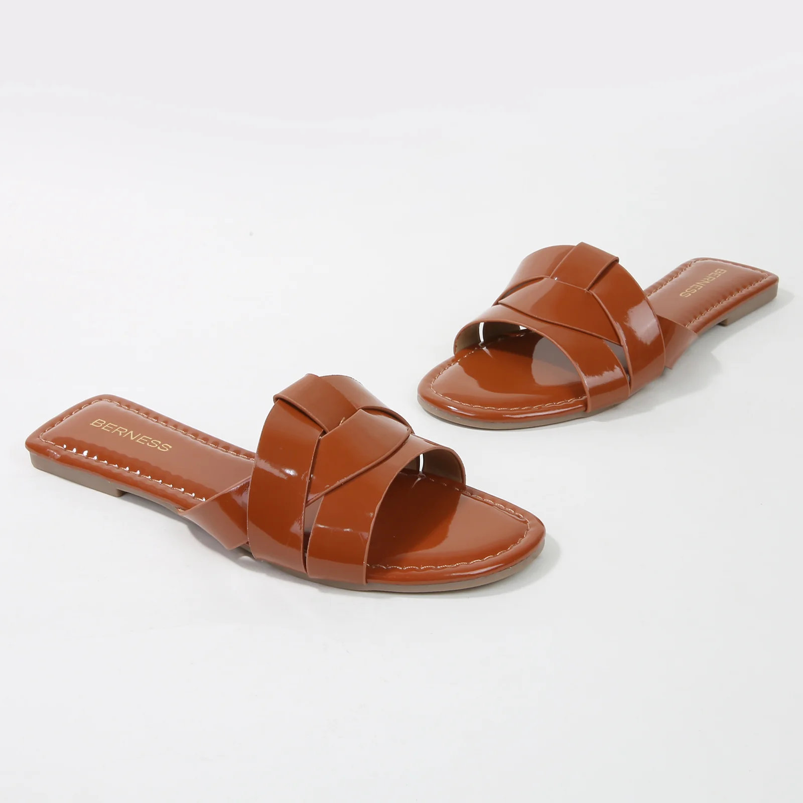 Topaz Glossy Patent Braided Slide Sandals - Image 13
