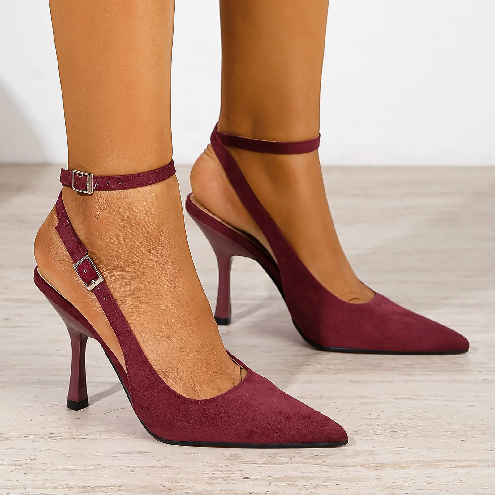 Vincentina Faux Suede Ankle Strap Slingback Heels - Image 10